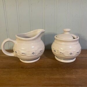 SOLD Longaberger Woven Traditions Classic Blue Creamer and Sugar Bowl